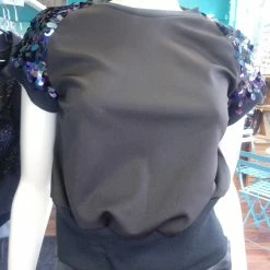 Tidal Cool Tops And Ponchos Black Iridescent Sequin And Knit Pullover Crewneck