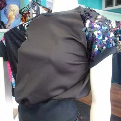 Tidal Cool Tops And Ponchos Black Iridescent Sequin And Knit Pullover Crewneck