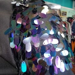 Tidal Cool Tops And Ponchos Black Iridescent Sequin And Knit Pullover Crewneck