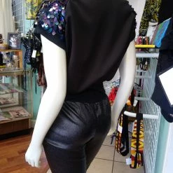 Tidal Cool Tops And Ponchos Black Iridescent Sequin And Knit Pullover Crewneck