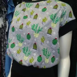 Tidal Cool Raglan Pullover In Grey Cactus Print Jersey Knit With Silver Sleeves Tops And Ponchos