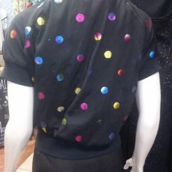 Tidal Cool Tops And Ponchos Black Raglan Pullover In Shimmery Rainbow Iridescent Polka Dot Knit