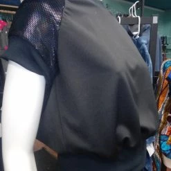 Tidal Cool Shimmery Raglan Sleeve Pullover In Black Knit With Black Cuffs Tops And Ponchos