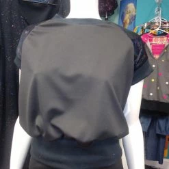 Tidal Cool Shimmery Raglan Sleeve Pullover In Black Knit With Black Cuffs Tops And Ponchos