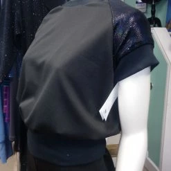 Tidal Cool Shimmery Raglan Sleeve Pullover In Black Knit With Black Cuffs Tops And Ponchos