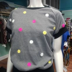 Tidal Cool Tops And Ponchos Raglan Pullover In Grey Polka Dot Knit