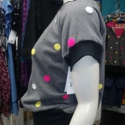 Tidal Cool Tops And Ponchos Raglan Pullover In Grey Polka Dot Knit