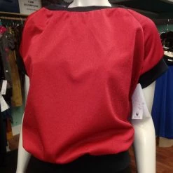 Tidal Cool Tops And Ponchos Shimmery Red Pullover In Sparkle Knit With Black Cuffs