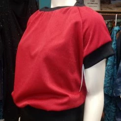Tidal Cool Tops And Ponchos Shimmery Red Pullover In Sparkle Knit With Black Cuffs