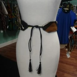 Tidal Cool Reversible Mudcloth And Denim Tassel Belt Belts, Hats And Accessories