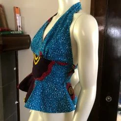Tidal Cool Tops And Ponchos Flirty African Print Halter Top With Peplum Made From Turquoise And Pink Ankara