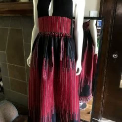 Tidal Cool African Print Plunge Halter Maxi Dress In Black And Brick Red Ankara Wax Cotton Dresses