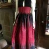 Tidal Cool African Print Plunge Halter Maxi Dress In Black And Brick Red Ankara Wax Cotton Dresses