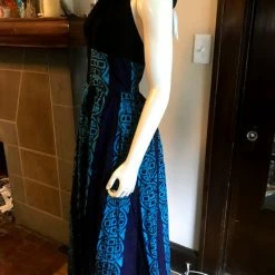 Tidal Cool Dresses African Print Plunge Halter Maxi Dress In Black And Blue Batik Cotton