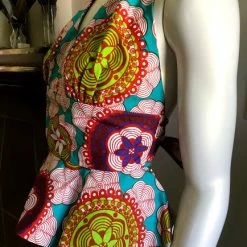 Tidal Cool Flirty African Print Halter Top With Peplum Made From Bright Mutlicolored Ankara
