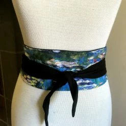 Tidal Cool Reversible Obi Belt In Monet Watercolors Cotton Belts, Hats And Accessories