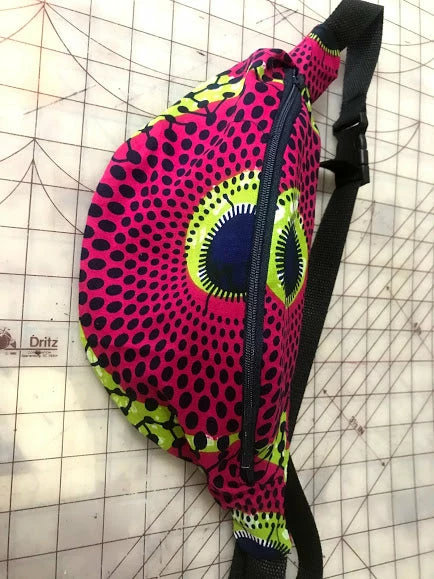 Tidal Cool African Print Hip Bag In Fuchsia And Chartreuse