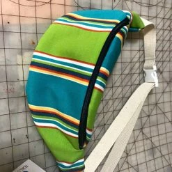 Tidal Cool Hip Bag In Water Resistant Blue And Green Striped Canvas Belts, Hats And Accessories