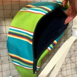 Tidal Cool Hip Bag In Water Resistant Blue And Green Striped Canvas Belts, Hats And Accessories