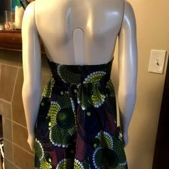 Tidal Cool Dresses Flirty Halter Sundress In Purple And Yellow African Wax Block Cotton