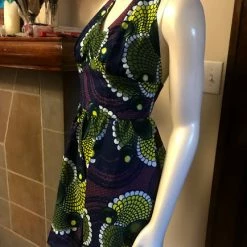 Tidal Cool Dresses Flirty Halter Sundress In Purple And Yellow African Wax Block Cotton