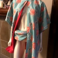 Tidal Cool Flamingo Print Canvas Hip Bag In Turquoise And Pink