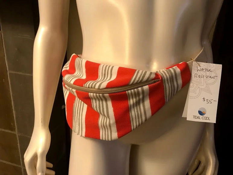 Tidal Cool Hip Bag In Water Resistant Coral And Tan Striped Canvas