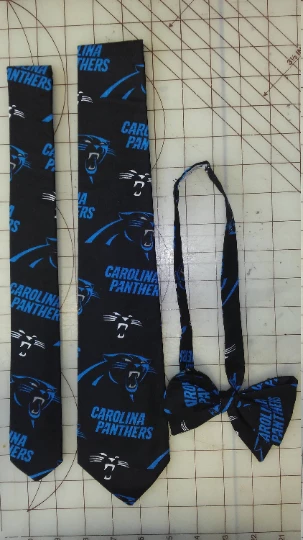 Tidal Cool Neckties, Vests, Pocket Squares And Cummerbunds Carolina Panthers NFL Neckties In Bow Tie, Skinny Tie, And Standard Tie Styles, Kids Or Adult Sizes
