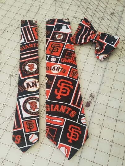Tidal Cool San Francisco Giants MLB Neckties In Bow Tie, Skinny Tie, And Standard Tie Styles, Kids Or Adult Sizes Neckties, Vests, Pocket Squares And Cummerbunds