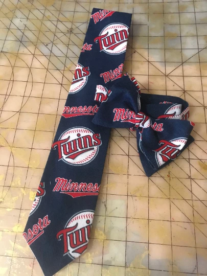 Tidal Cool Minnesota Twins MLB Neckties In Bow Tie, Skinny Tie, And Standard Tie Styles, Kids Or Adult Sizes