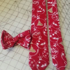 Tidal Cool Red Christmas Ornament Neckties In Bow Tie, Skinny Tie, And Standard Tie Styles, Kids Or Adult Sizes