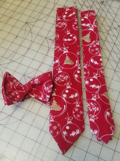 Tidal Cool Red Christmas Ornament Neckties In Bow Tie, Skinny Tie, And Standard Tie Styles, Kids Or Adult Sizes