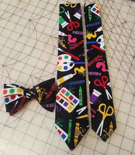 Tidal Cool Crayola Art Supply Neckties In Bow Tie, Skinny Tie, And Standard Tie Styles, Kids Or Adult Sizes
