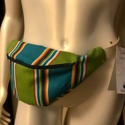 Tidal Cool Hip Bag In Water Resistant Blue And Green Striped Canvas Belts, Hats And Accessories