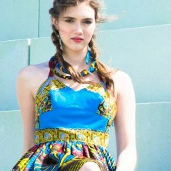 Tidal Cool Dresses Halter Neck Sundress In Rich Dashiki And Feather African Ankara Prints