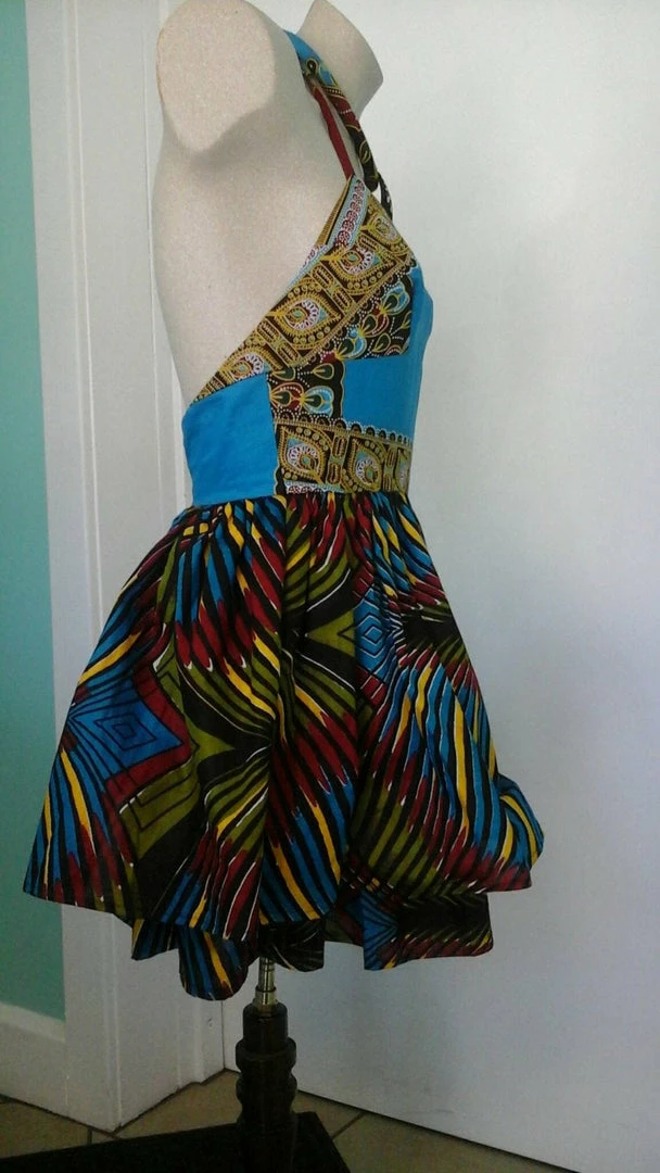 Tidal Cool Dresses Halter Neck Sundress In Rich Dashiki And Feather African Ankara Prints