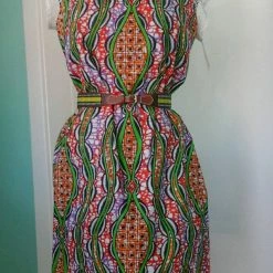 Tidal Cool Ankara Sheath In Vlisco Wax Block Cotton And Lace Sleeves Dresses