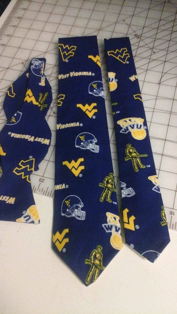 Tidal Cool West Virginia University Mountaineers Neckties In Bow Tie, Skinny Tie, And Standard Tie Styles, Kids Or Adult Sizes Neckties, Vests, Pocket Squares And Cummerbunds