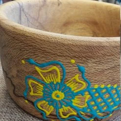 Tidal Cool Hand Carved Wooden Bowl W/ Acrylic Henna Painting Henna Art And Decor