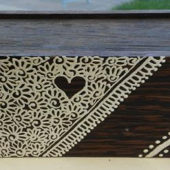 Tidal Cool Henna Art And Decor Hand Carved Wooden Slide-Lid Box W/ Acrylic Henna Painting