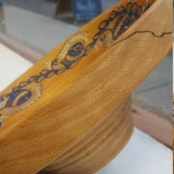 Tidal Cool Hand Carved Wooden Bowl W/ Acrylic Henna Painting Henna Art And Decor