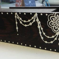 Tidal Cool Hand Carved Wooden Slide-Lid Box W/ Acrylic Henna Painting