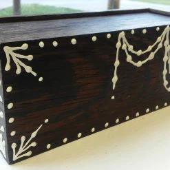 Tidal Cool Hand Carved Wooden Slide-Lid Box W/ Acrylic Henna Painting
