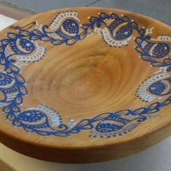 Tidal Cool Hand Carved Wooden Bowl W/ Acrylic Henna Painting Henna Art And Decor