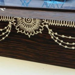 Tidal Cool Henna Art And Decor Hand Carved Wooden Slide-Lid Box W/ Acrylic Henna Painting
