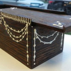 Tidal Cool Henna Art And Decor Hand Carved Wooden Slide-Lid Box W/ Acrylic Henna Painting