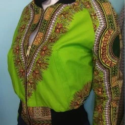 Tidal Cool Lime Green Dashiki Unisex Bomber Jacket, Fully Reversible