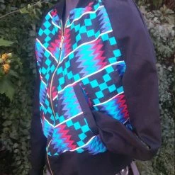 Tidal Cool African Kente Print Cotton Unisex Bomber Jacket, Reversible