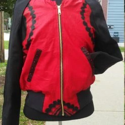 Tidal Cool African Wax Block Cotton Reversible Unisex Bomber Jacket Made From Red And Black Ankara Fabric From Ghana