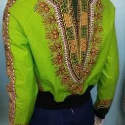 Tidal Cool Lime Green Dashiki Unisex Bomber Jacket, Fully Reversible